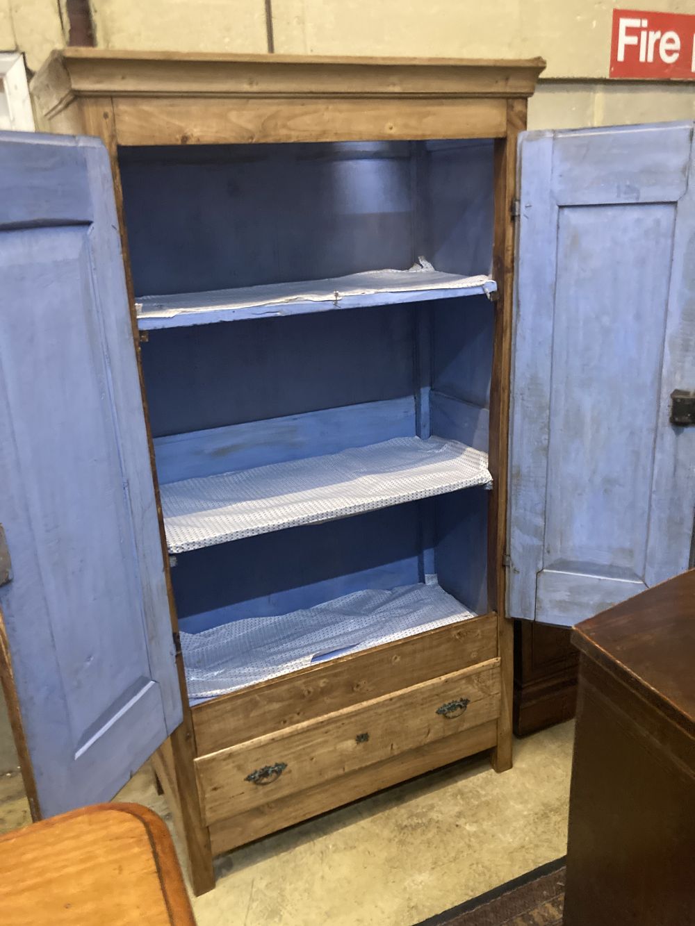 A 19th century French pine two door armoire, width 105cm depth 49cm height 195cm